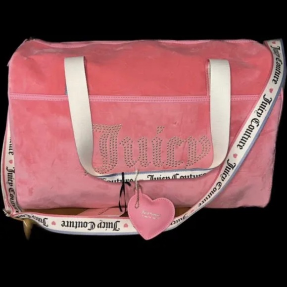 Juicy Couture Handbags - JUICY COUTURE NWT Duffel Bag Pink Velour Weekender Sold Out!